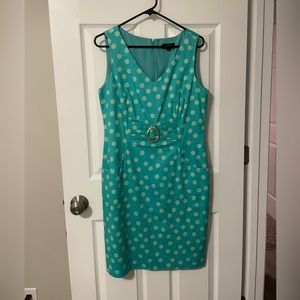 Tahari Dress Size 10 - Turquoise w/ green polka dots. Dress has pockets